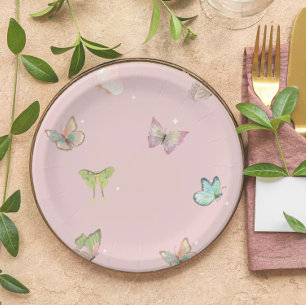 Assiettes En Carton Papillon pastel rose violet