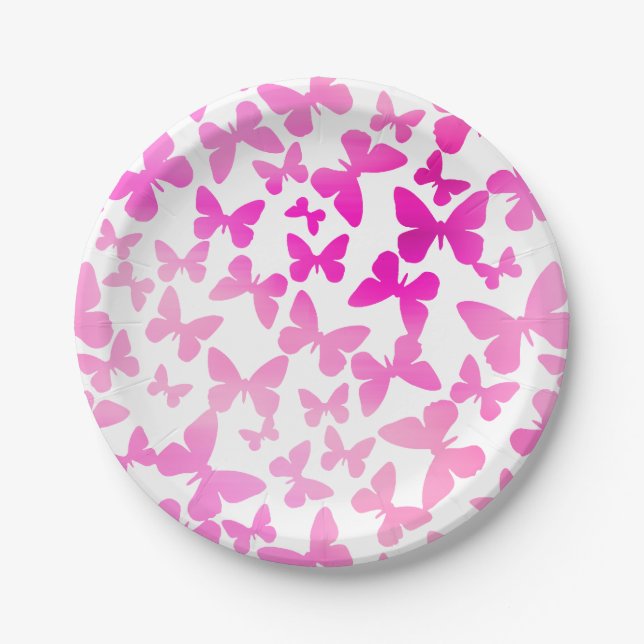 Assiettes En Carton Papillon (rose) (Devant)