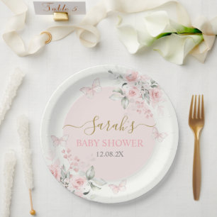 Assiettes En Carton Papillon rose enchanté