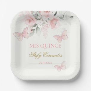 Assiettes En Carton Papillon rose Quinceañera
