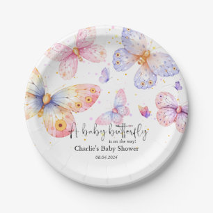 Assiettes En Carton Papillon rose violet Baby shower fille