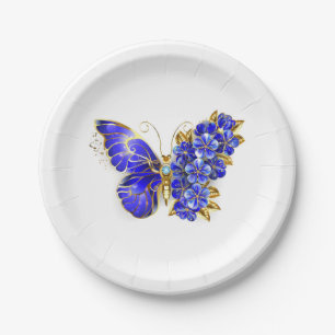 Assiettes En Carton Papillon saphir à fleurs