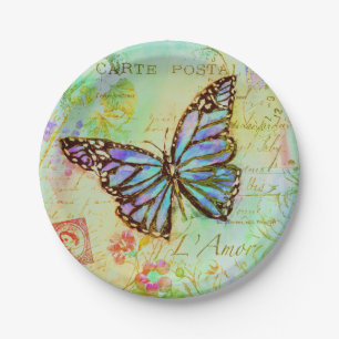 Assiettes En Carton Papillon sarcelle et violet 