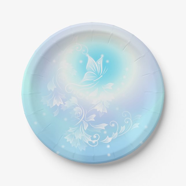 Assiettes En Carton Papillon Turquoise Floral (Devant)