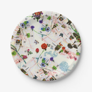 Assiettes En Carton Papillon vintage Floral Paris Street Aquarelle