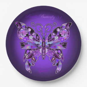 Assiettes En Carton Papillon violet 31 Plaques en papier