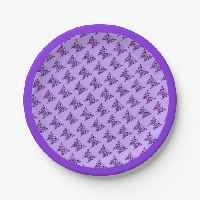 Assiettes En Carton Papillon violet 31 Plaques en papier (Devant)