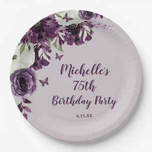 Assiettes En Carton Papillons aux fleurs blanches violettes 75e annive