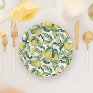 Assiettes En Carton Papillons bleu citron
