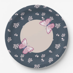 Assiettes En Carton papillons bleu marine rose floral