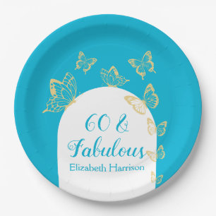 Assiettes En Carton Papillons bleu or moderne Fabuleux anniversaire