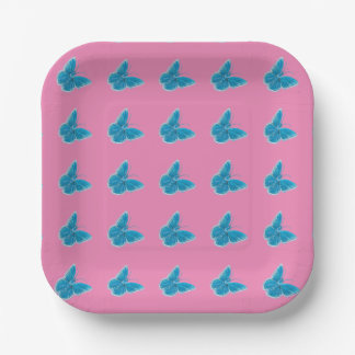 Assiettes En Carton Papillons bleus Fluttant Motif rose