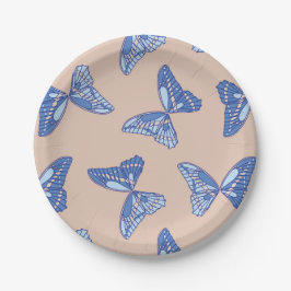 Assiettes En Carton Papillons Cottagecore Bleu et Brun Clair