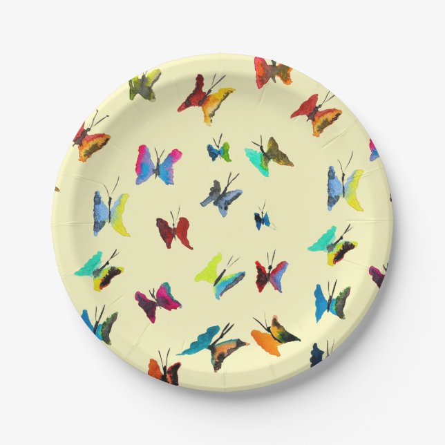 Assiettes En Carton Papillons couleur aquarelle (Devant)
