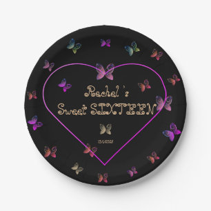Assiettes En Carton Papillons de coeur rose doux 16 Anniversaire