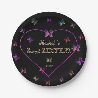 Assiettes En Carton Papillons de coeur rose doux 16 Anniversaire