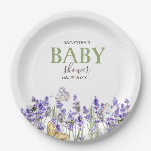 Assiettes En Carton Papillons de Lavande Botanique Baby Shower