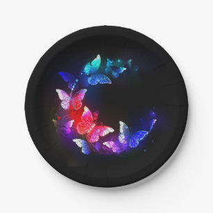 Assiettes En Carton Papillons de nuit Neon brillants sur arrière - pla