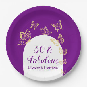 Assiettes En Carton Papillons d'or violet moderne Fabuleux anniversair