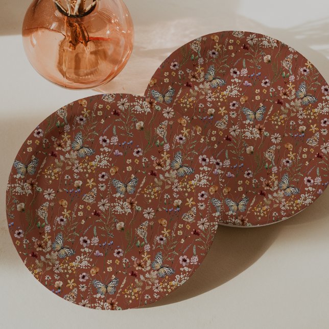 Assiettes En Carton Papillons en terre cuite Boho (Terracotta Boho Floral Butterflies Paper Plates by Painted Paperie
)