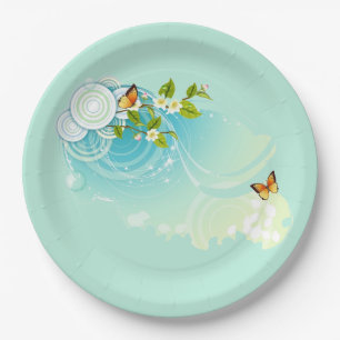 Assiettes En Carton Papillons et fleurs