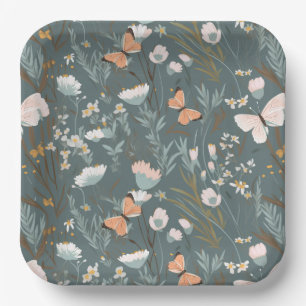 Assiettes En Carton Papillons et Fleurs sauvages d'été