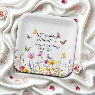 Assiettes En Carton Papillons et Fleurs sauvages Élégant 85e anniversa
