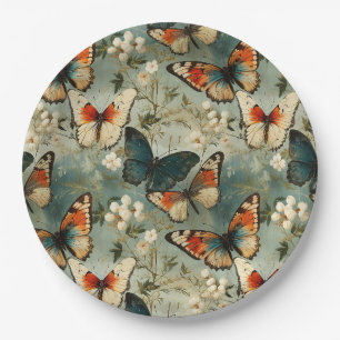 Assiettes En Carton Papillons et fleurs Vintages colorés (5)