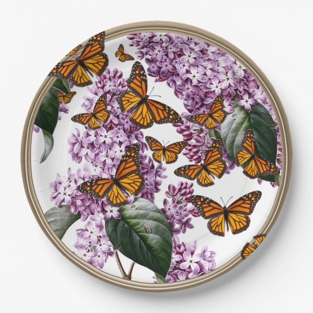Assiettes En Carton Papillons et Lilacs Mariage de pique-nique (Devant)