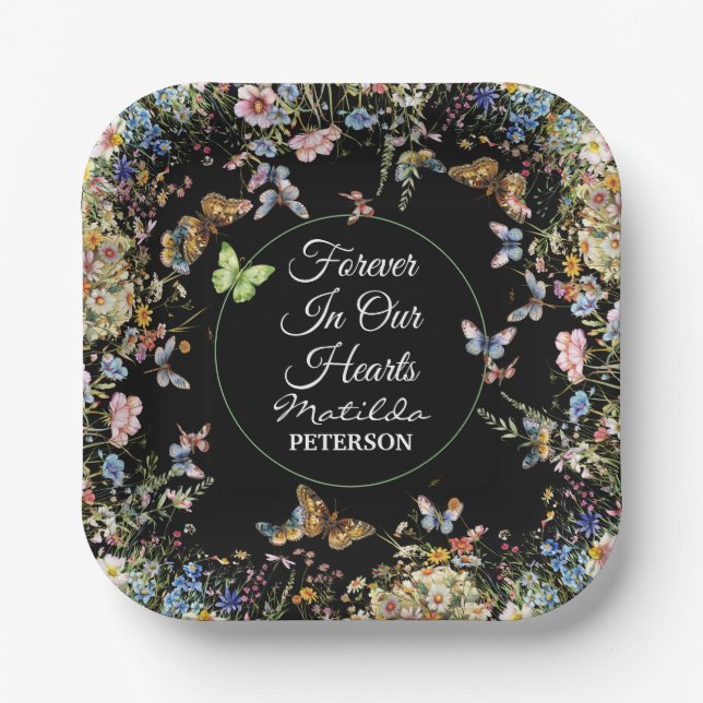Assiettes En Carton Papillons fleur sauvage Verdure Funérailles (Recto)