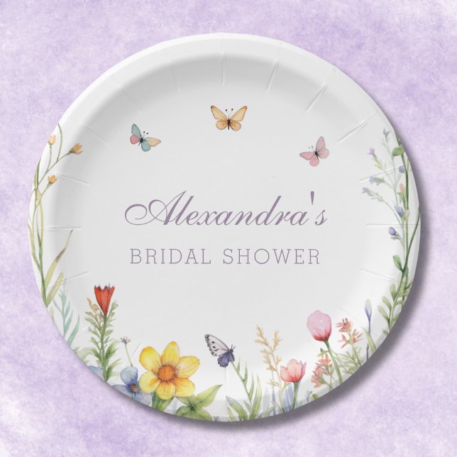 Assiettes En Carton Papillons fleurs sauvages Boho Fête des mariées fl (Créateur téléchargé)