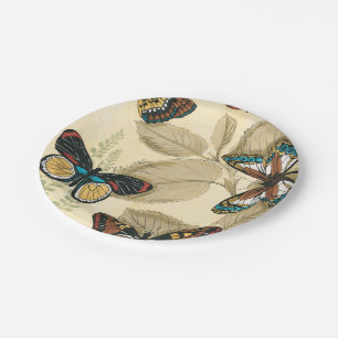 Assiettes En Carton Papillons glissant au-dessus du feuille