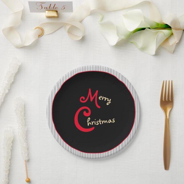 Assiettes En Carton Papillons gris blanc Noir avec Bow rouge (Mariage)