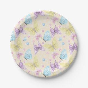 Assiettes En Carton Papillons lavande, bleu et jaune