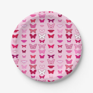 Assiettes En Carton Papillons, nuances roses et fuchsia