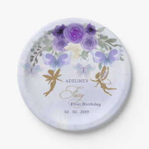 Assiettes En Carton Papillons Purple Gold Fairy Premier anniversaire
