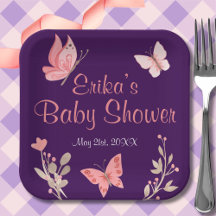 Papillons rose Floral Violet Baby shower
