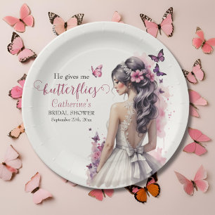 Assiettes En Carton Papillons rose Mariage Floral Fête des mariées