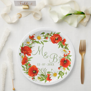 Assiettes En Carton Papillons rouges Marguerites jaunes blancs Fleur W