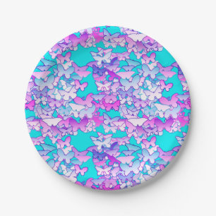 Assiettes En Carton Papillons, violet et turquoise