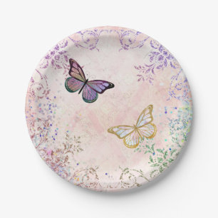 Assiettes En Carton Papillons violets Glam Pink Gold