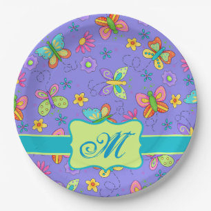 Assiettes En Carton Papillons Whimsy moderne violet Lavande Monogramme