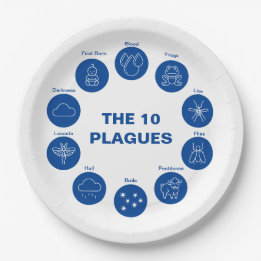 Assiettes En Carton Pâque Seder Les 10 Plagues Bleu et Blanc 
