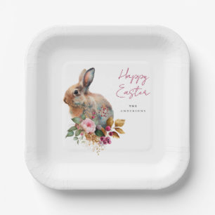 Assiettes En Carton Pâques Floral Aquarelle