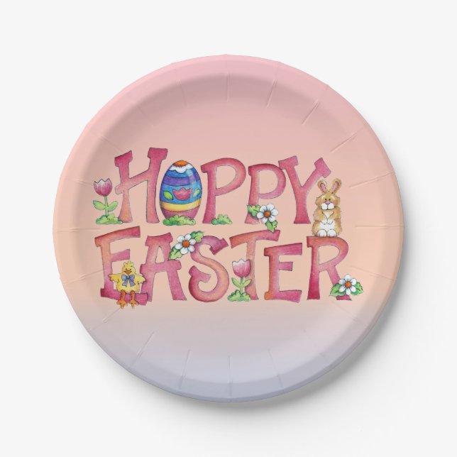 Assiettes En Carton Pâques Hoppy - Plaques en papier (Devant)