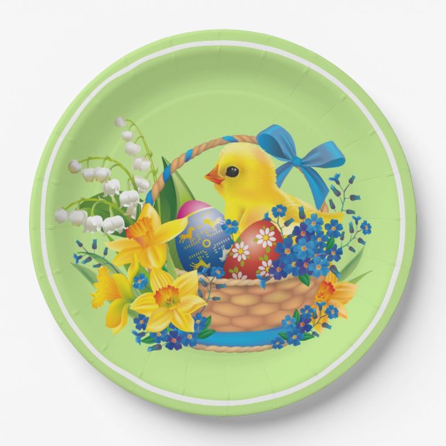 Assiettes En Carton Pâques poussés dans un panier de fleurs (Devant)