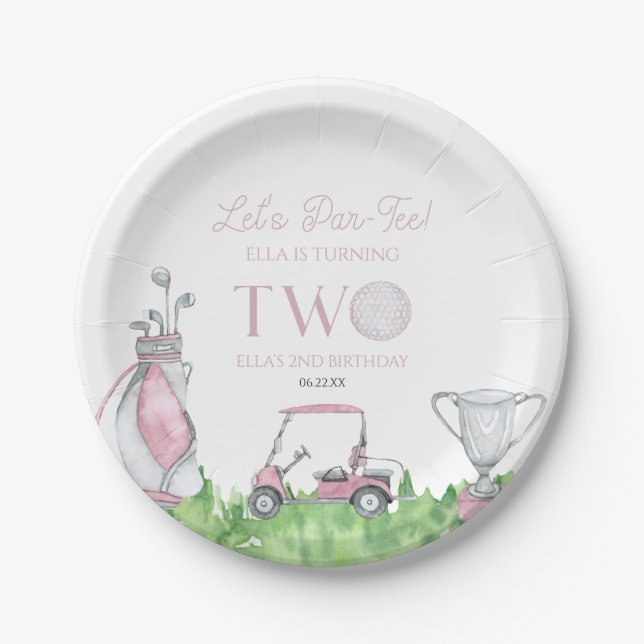 Assiettes En Carton Par-Tee Pink Golf 2e fête d'anniversaire (Devant)