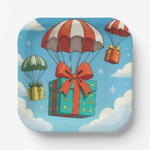 Assiettes En Carton Parachutes qui délivrent des cadeaux de Noël