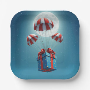 Assiettes En Carton Parachutes qui offrent un cadeau de Noël