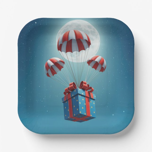 Assiettes En Carton Parachutes qui offrent un cadeau de Noël (Recto)